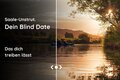 Zwei Kanufahrer auf einem Fluss bei Sonnenaufgang und diffusem Licht. Die linke Seite des Bildes ist stark verdunkelt und mit dem Schriftzug "Saale-Unstrut. Dein blind Date versehen
