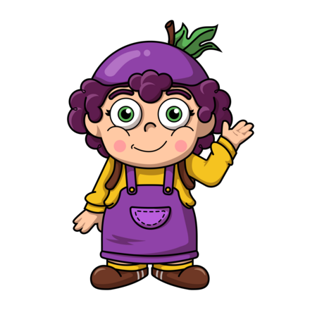 gezeichneter Kobold Raxlifax Freya mit einer halben Weintraube als Hut auf dem Kopf