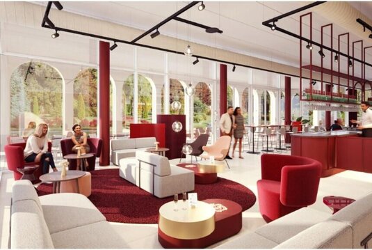 Rotkäppchen-Pavillon mit Bar und Loungebereich