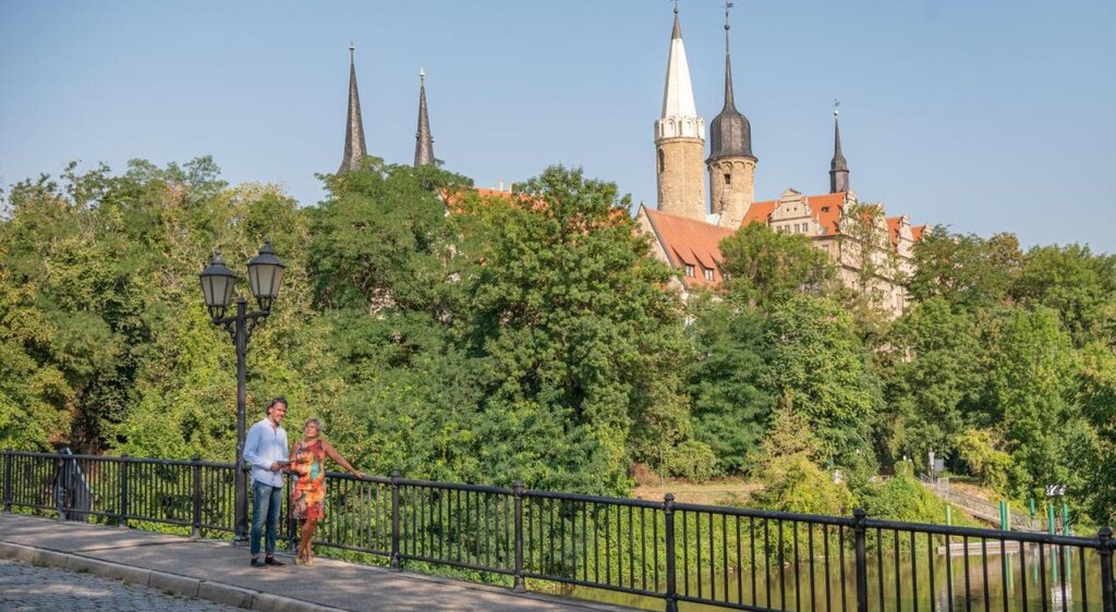 Blick von der Saalebrücke auf Dom-Schloss-Ensemble Merseburg