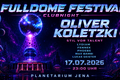 Planetarium wird von einer Discokugel hoch gebeamt und taucht in eine kosmisch-psychedelische Welt ein, Logo des Festivals und DJ Lineup