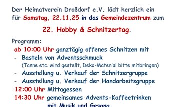 22. Hobby & Schnitzertag im Gemeindezentrum Droßdorf