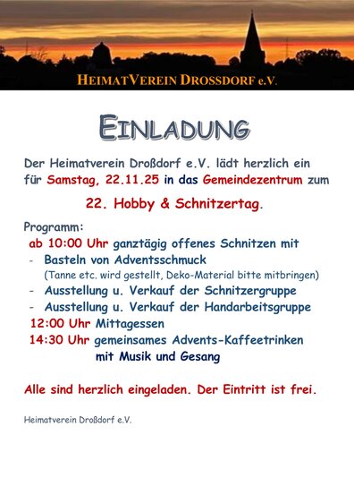 22. Hobby & Schnitzertag im Gemeindezentrum Droßdorf