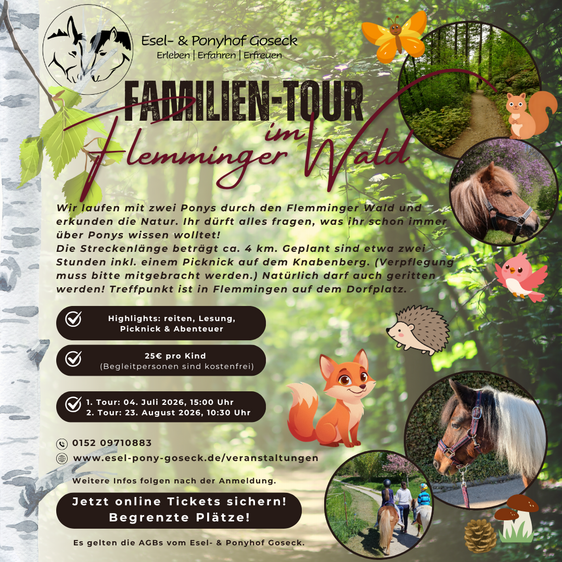 Famlien-Tour im Flemminger Wald mit Ponyreiten