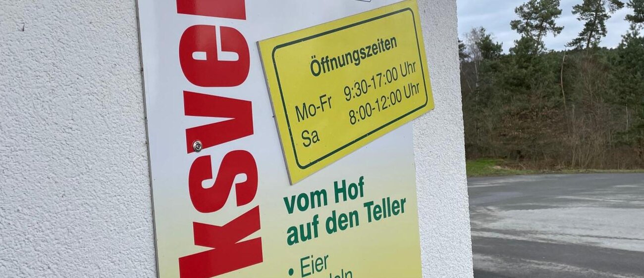 Werkverkauf- Schild vom Geflügelhof Teichweiden