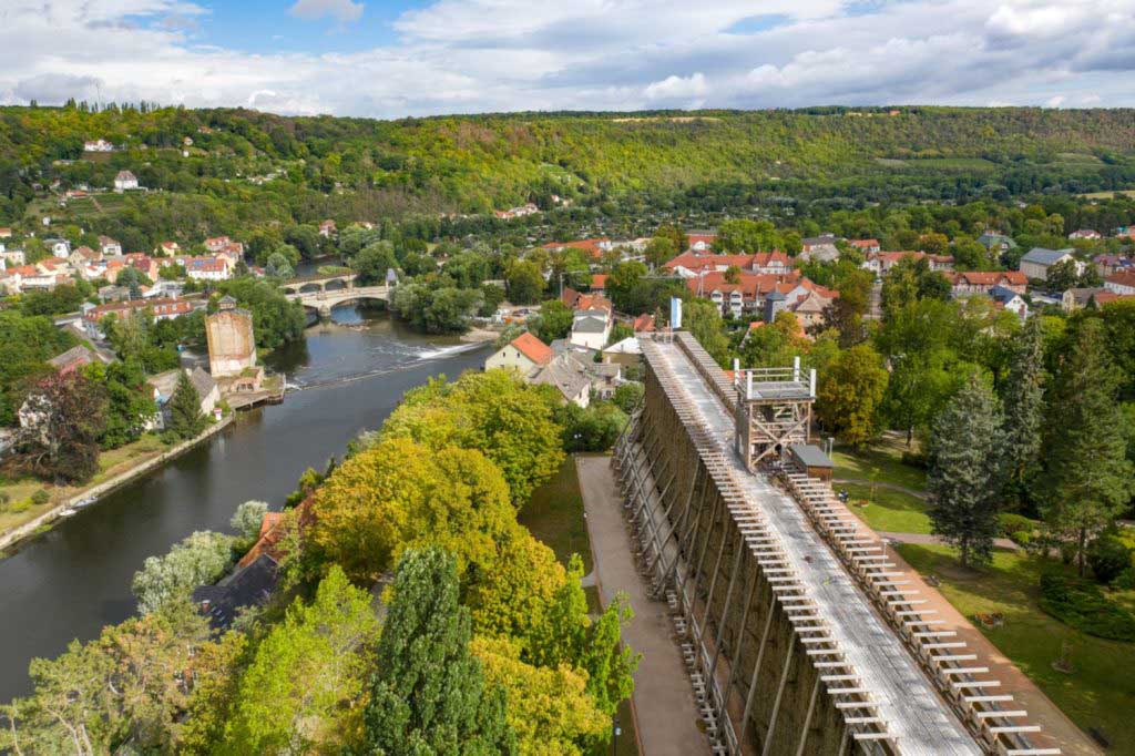 Gradierwerk Bad Kösen, aerial view with neighbouring Saale (c) Alex K. Media